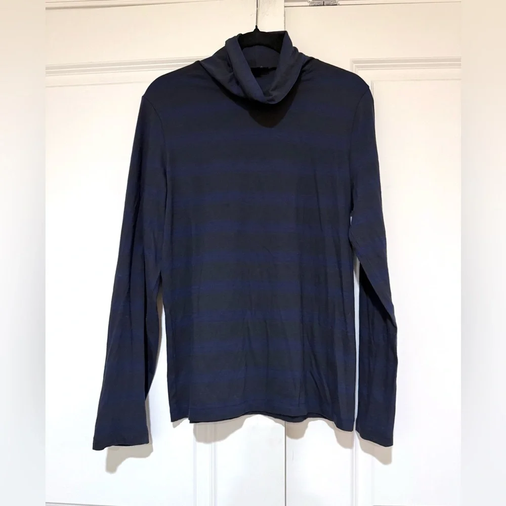 J Crew Tissue Turtleneck Striped Cotton Long Sleeve Dark Blue & Black sz XL NWOT